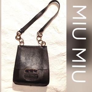 MIU MIU black leather shoulder chain purse